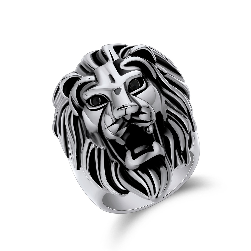 Silver Tone Stainless Steel Lion Head Ring – Fierce Symbol of Strength