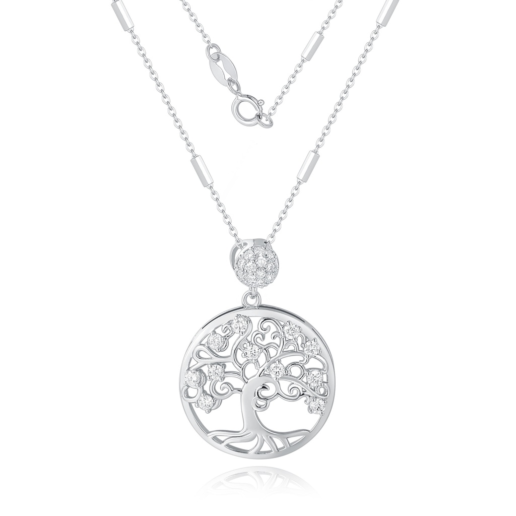 Silver Tree of Life Pendant Necklace with Sparkling CZ Accents
