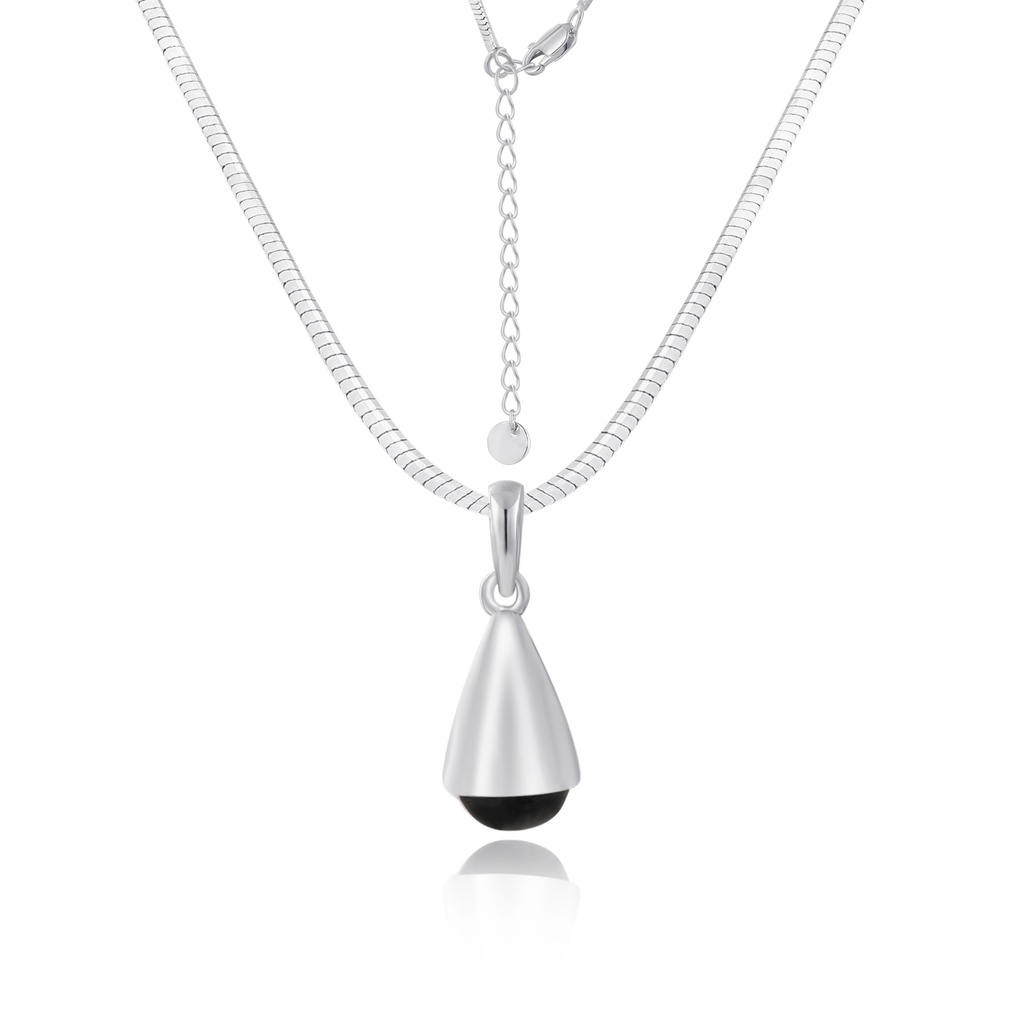 Silver Waterdrop Pendant Necklace with Matte Black Accent