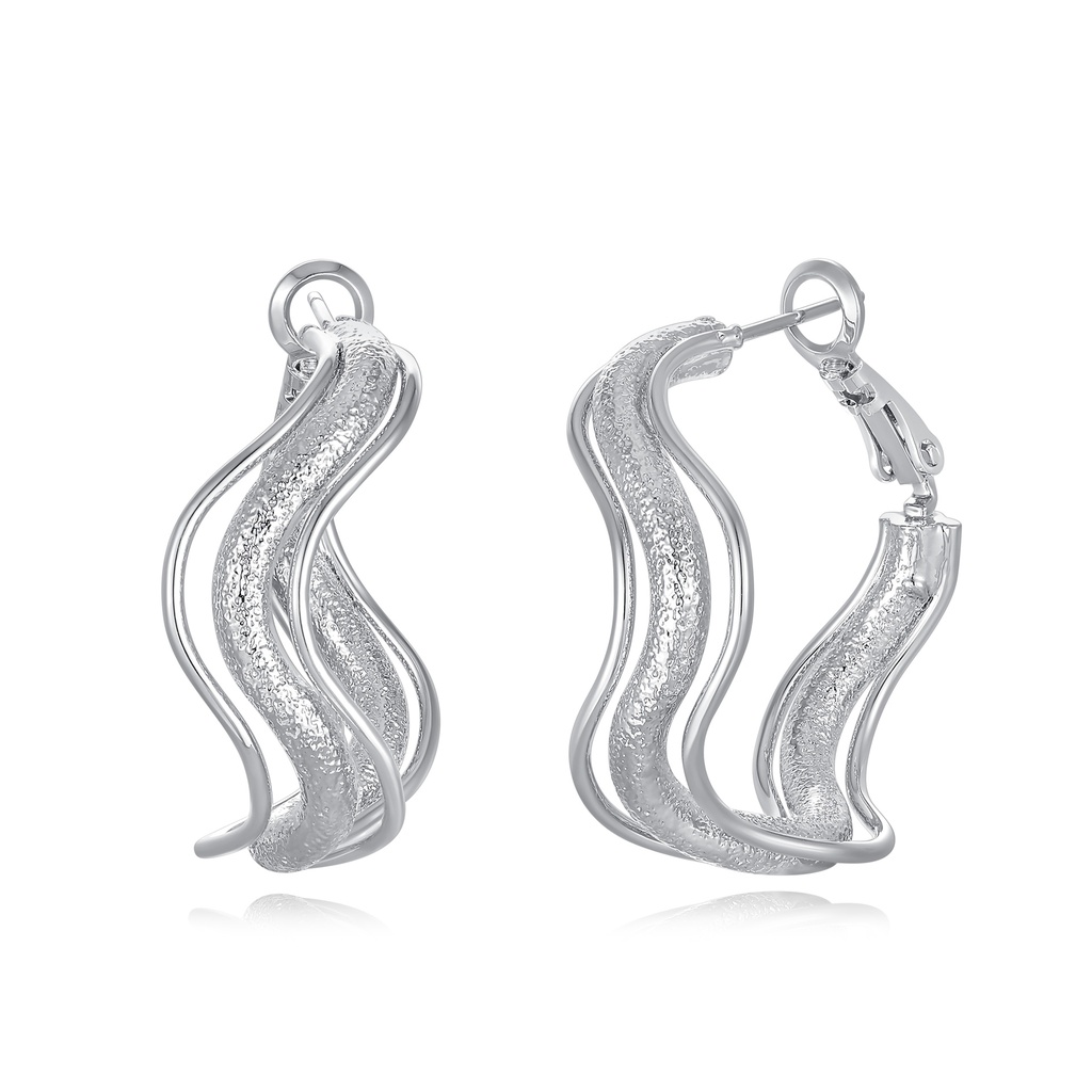 Silver Wave Textured Brass Earrings with Artistic Movement Design
