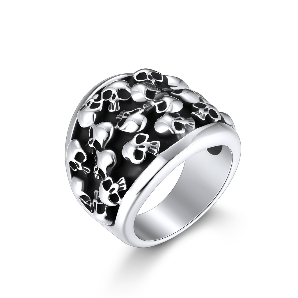 Bold Stainless Steel Skull Ring with Gothic Rock Design
