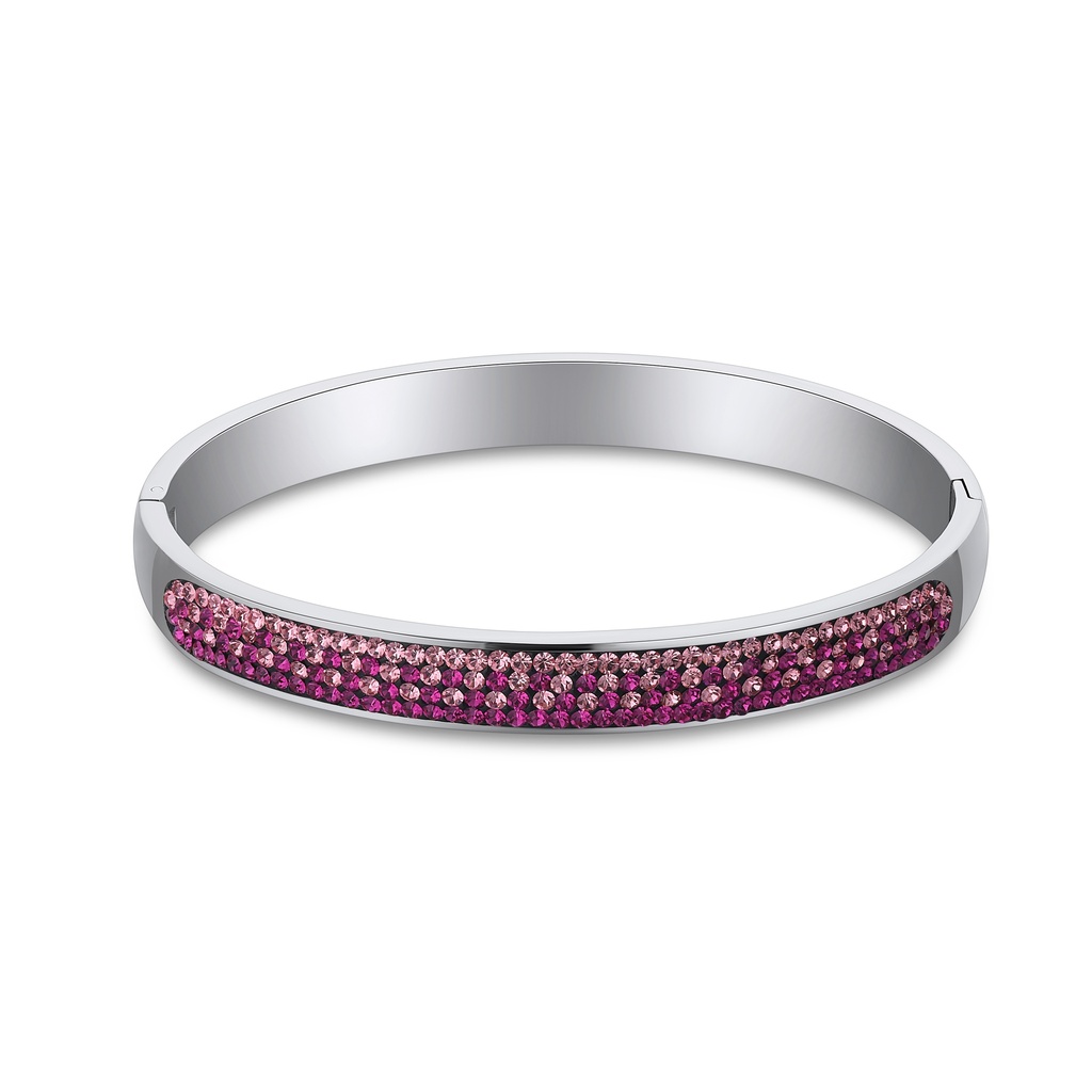 Silver-Tone Bangle with Pave Pink Sapphire Crystal Inlay