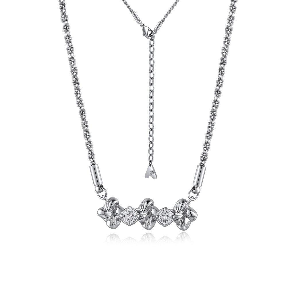 Silver-Tone Chain Necklace with Floral-Inspired Crystals