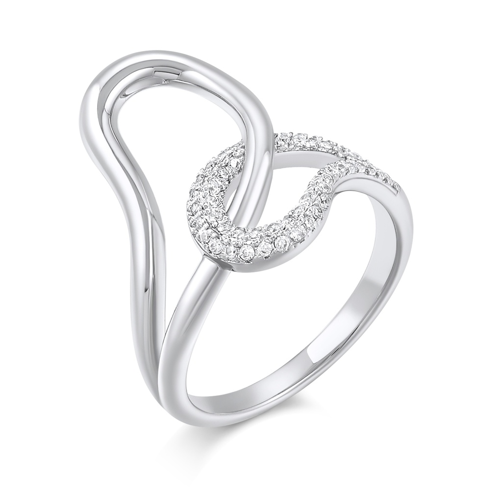 Sleek Abstract Infinity Brass Ring With CZ Stone Accents