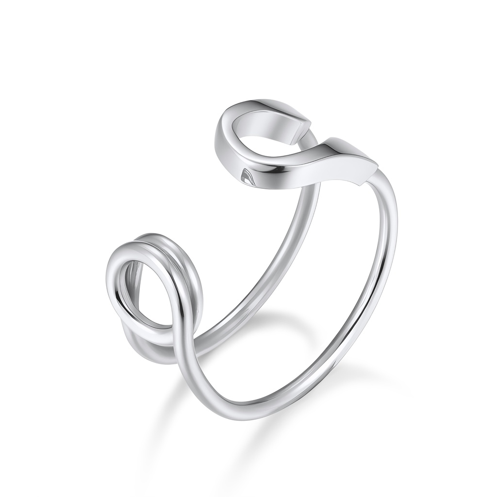 Adjustable Polished Stainless Steel Open Ring with Artistic Twist