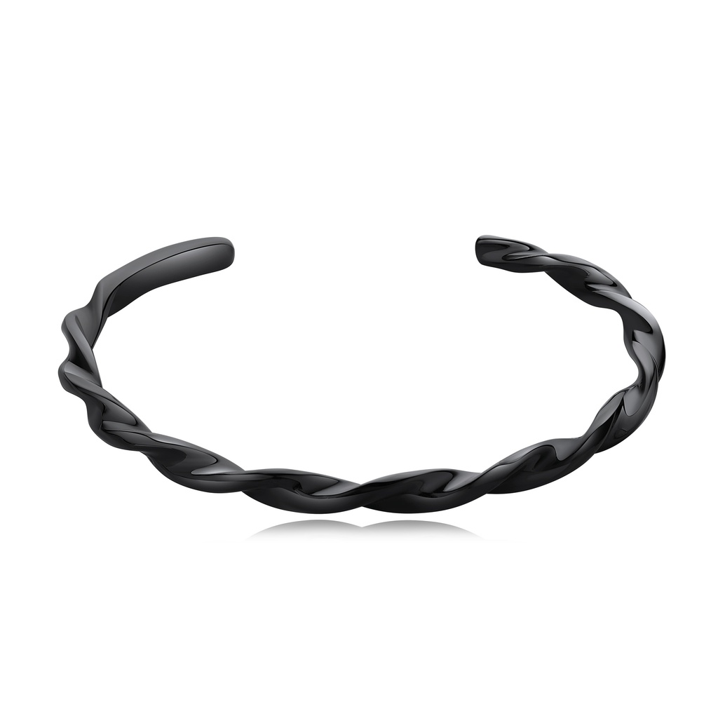 Sleek Black Twisted Stainless Steel Cuff Bracelet for Men and Women