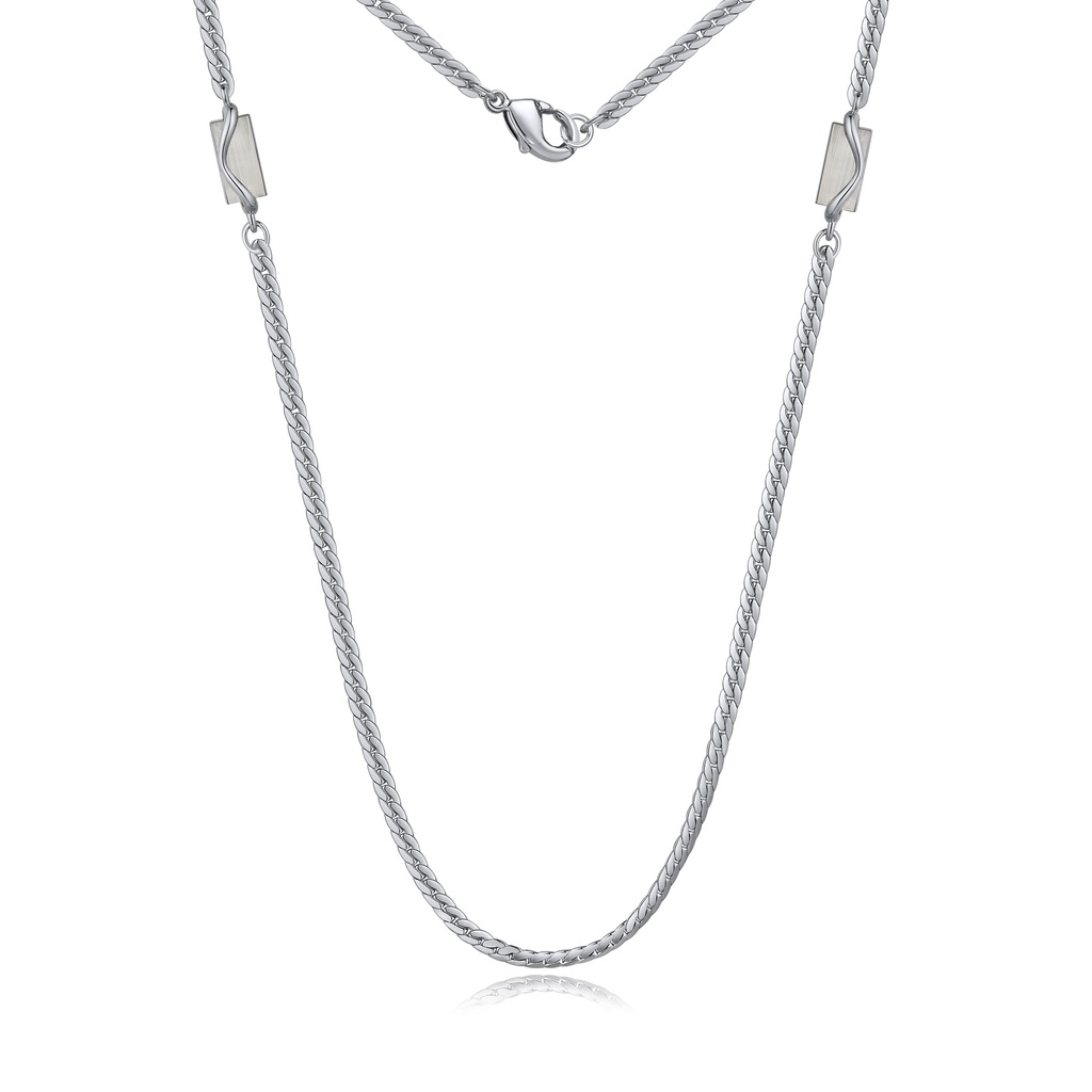 Sleek Flat Brass Chain Necklace in Polished Silver Finish
