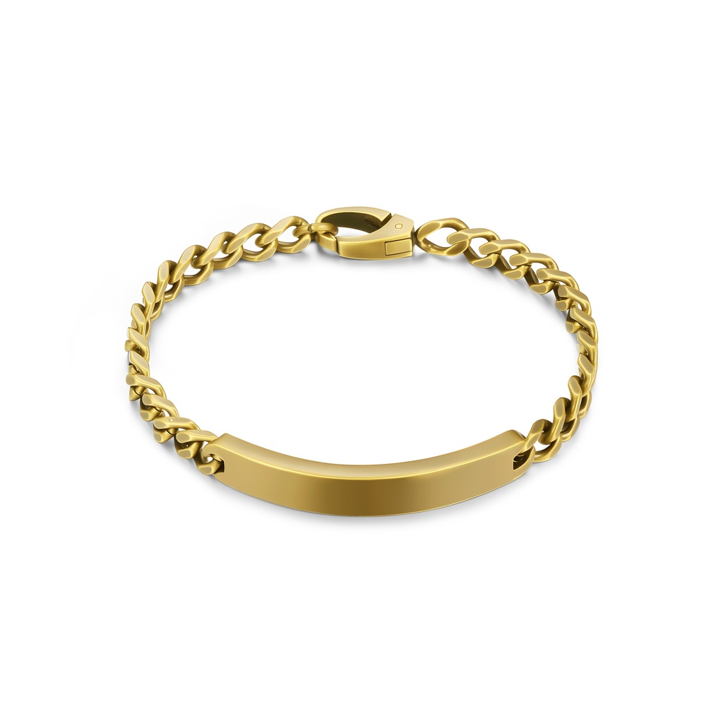 Sleek Gold Stainless Steel ID Bracelet with Polished Curb Chain