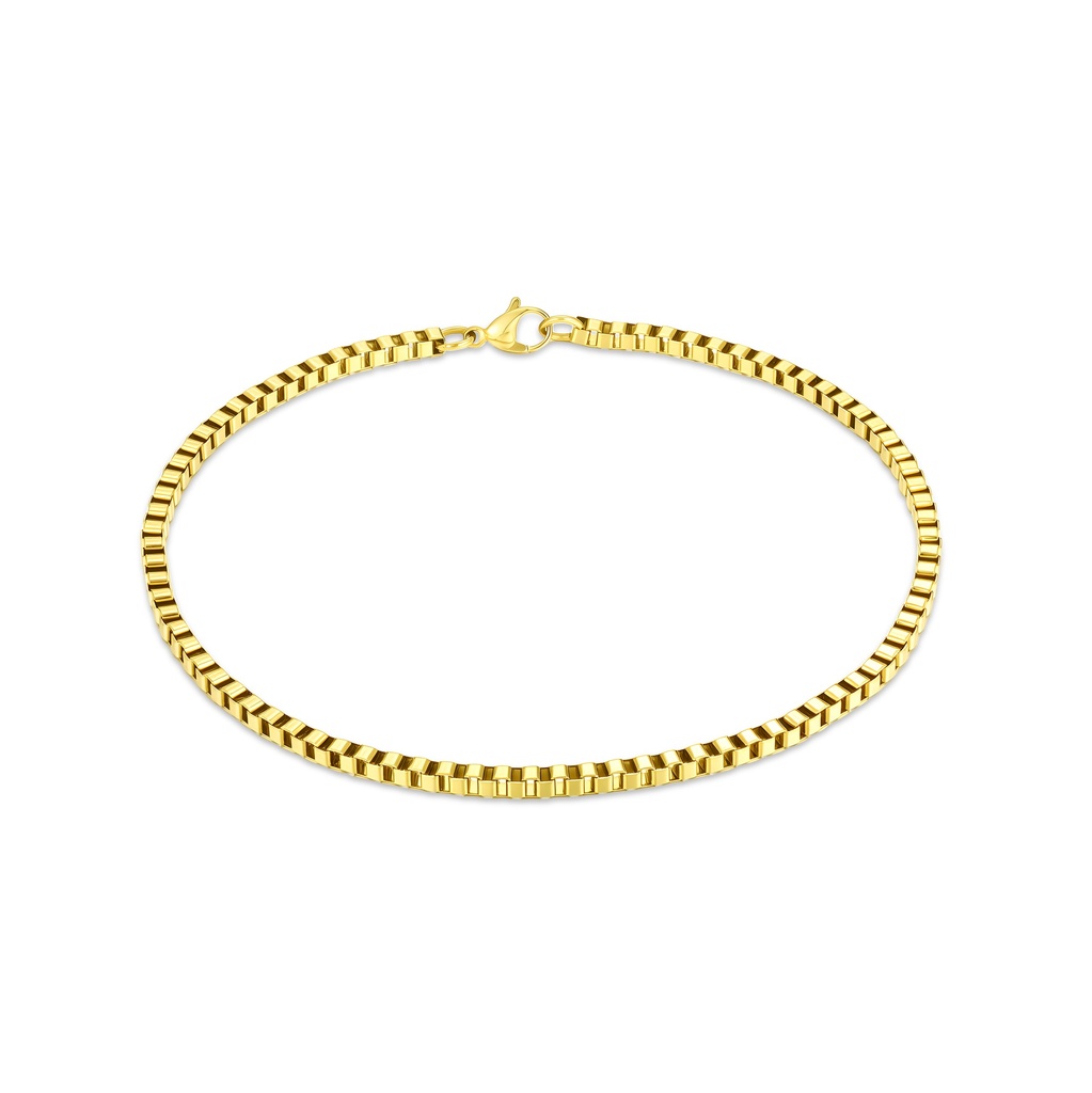 Sleek Gold-Tone Stainless Steel Box Chain Bracelet for Everyday