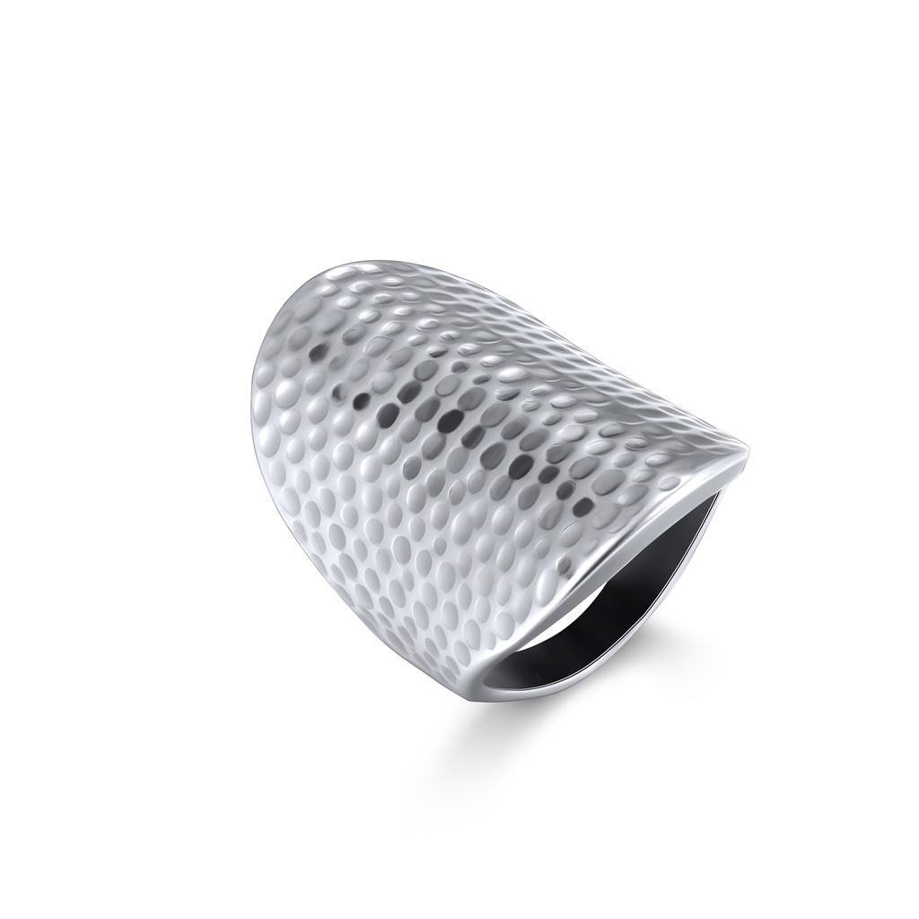 Sleek Hammered Silver Statement Ring with Modern Textured Finish