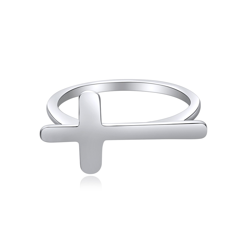Sleek Horizontal Cross Stainless Steel Ring