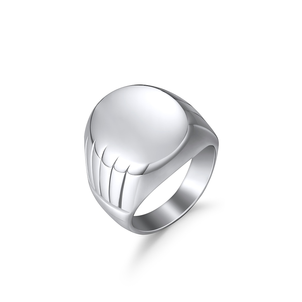 Sleek Polished Stainless Steel Ring with Engraved Side Detailing