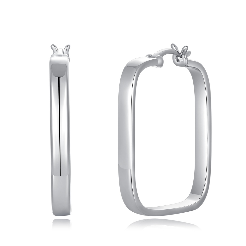 Sleek Rectangular Hoop Earrings in Minimalist Silver Finish