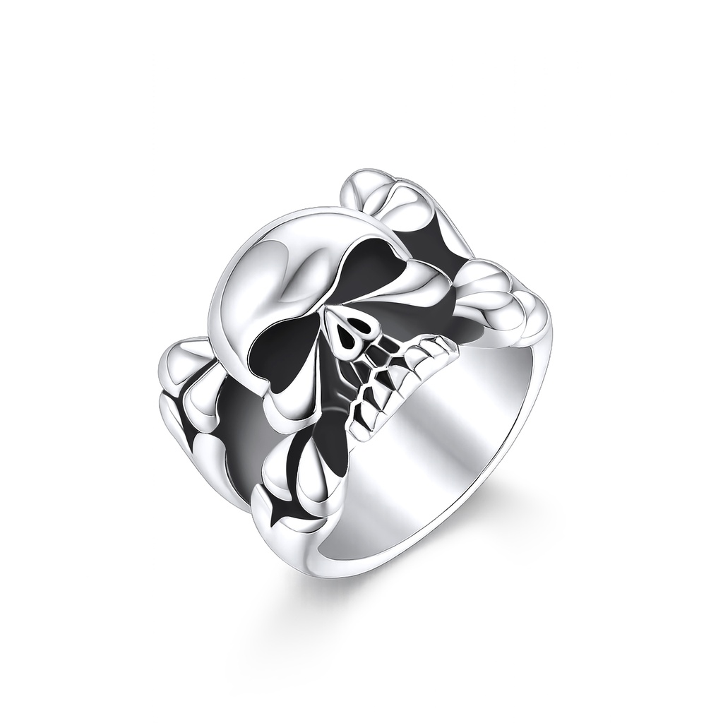 Bold Stainless Steel Skull Ring with Winged Design – Gothic Style