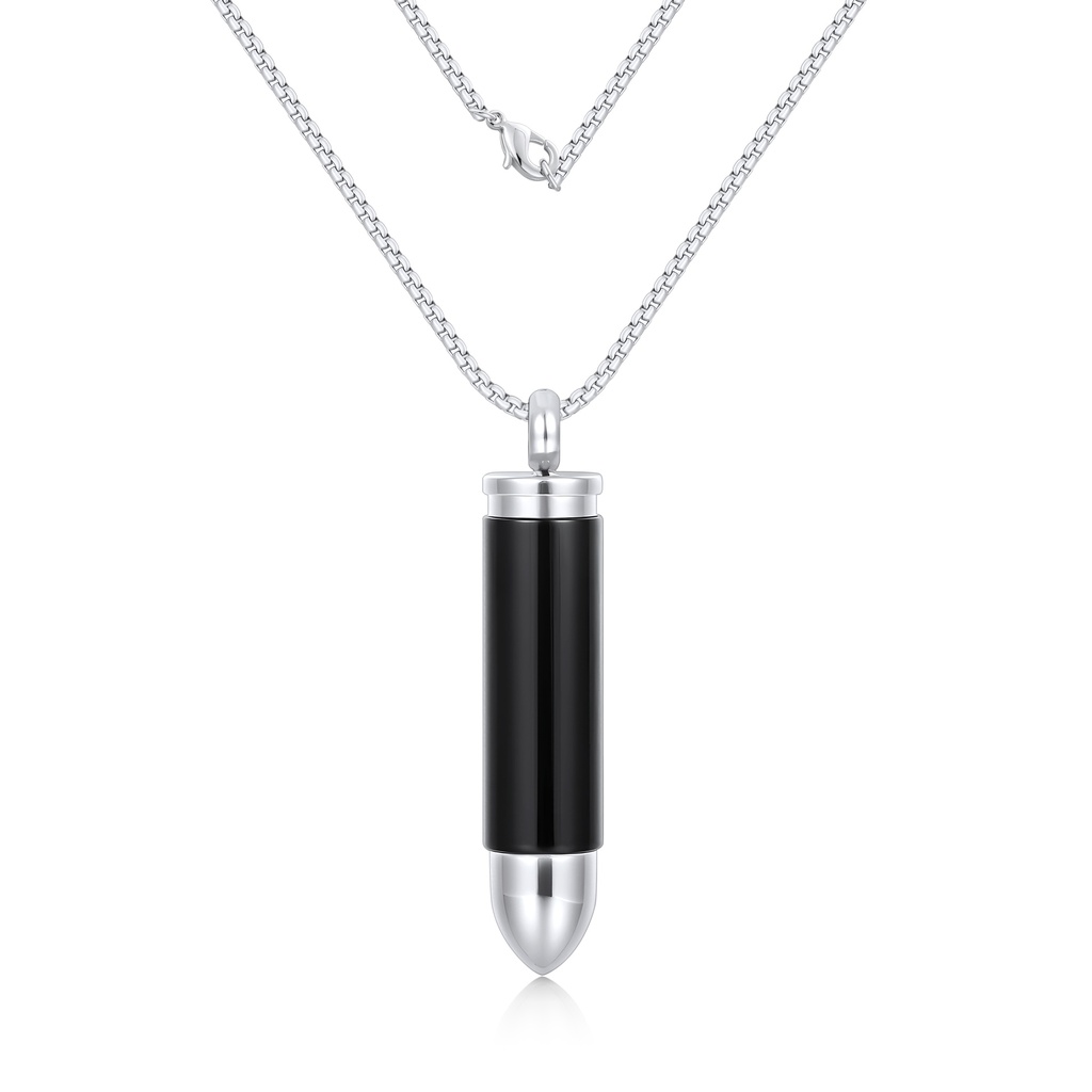 Sleek Stainless Steel Bullet Pendant Necklace with Modern Masculine Style