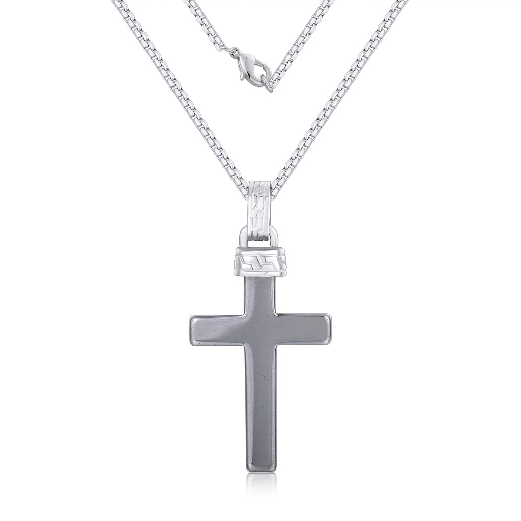 Sleek Stainless Steel Cross Pendant with Polished Industrial Edge