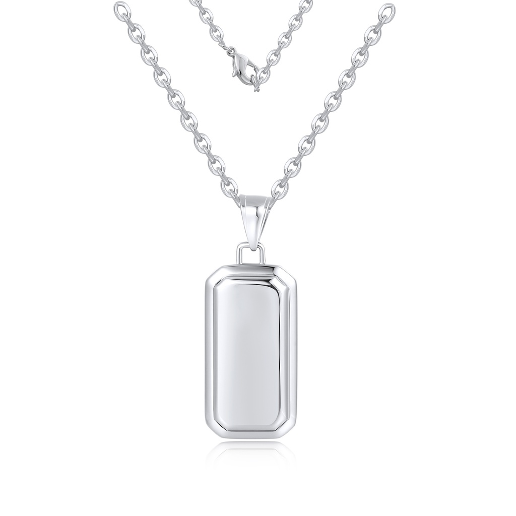 Sleek Stainless Steel Rectangle Pendant Necklace with Polished Modern Finish