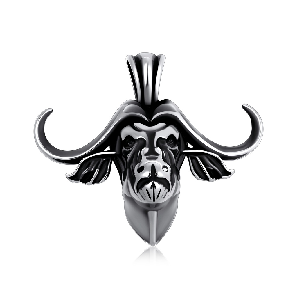 Bold Stainless Steel Water Buffalo Head Pendant for Men