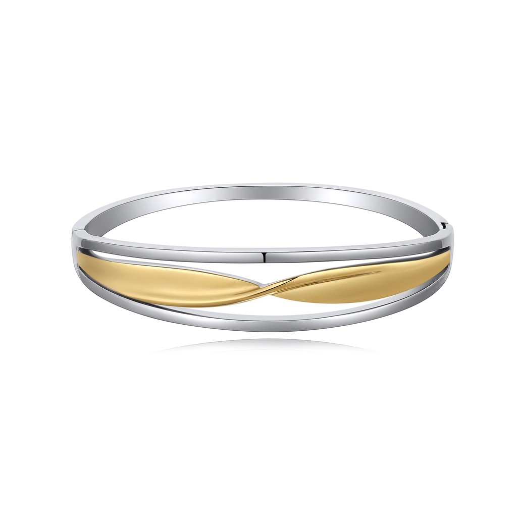 Sleek Two-Tone Stainless Steel Twist Design Bangle Bracelet