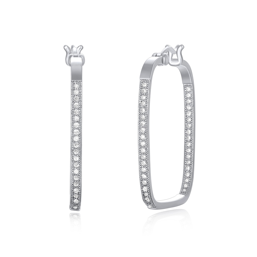 Sleek elongated hoop earrings with shimmering pavé crystal embellishments.