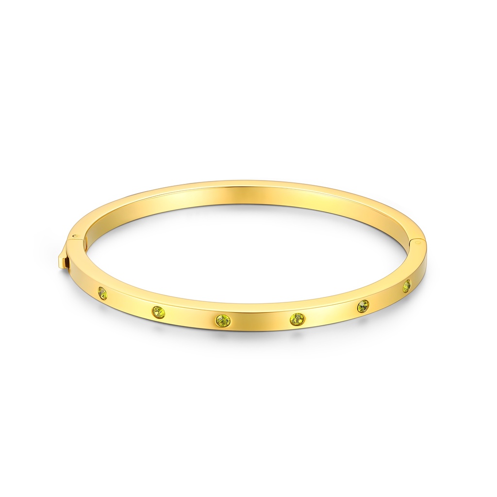 Slim Gold Stainless Steel Bangle with Green Crystal Accents