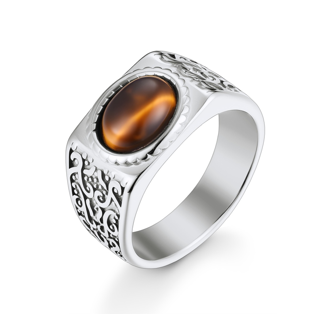 Bold Tiger Eye Stainless Steel Statement Ring for Men