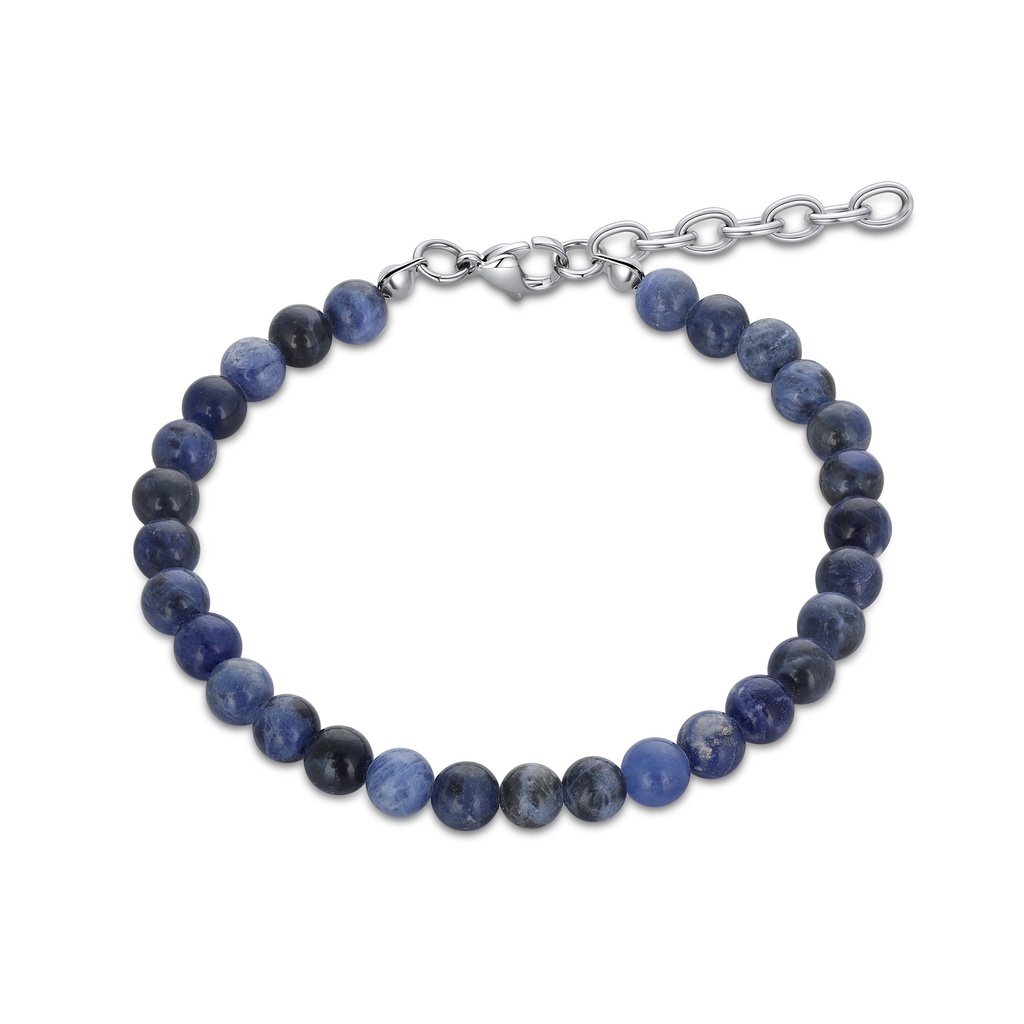 Sodalite Beaded Bracelet with Stainless Steel Clasp and Adjustable Chain