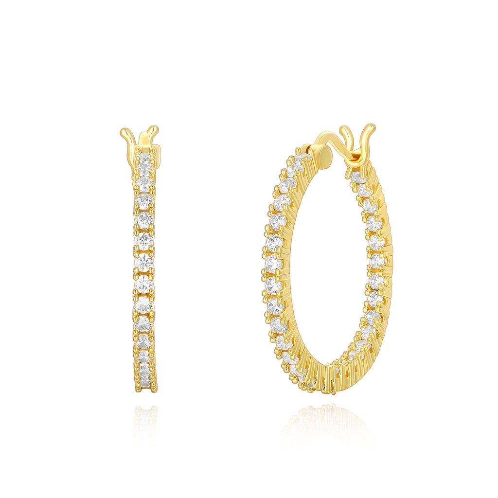 Sparkling Gold-Plated Brass Hoop Earrings with Crystals