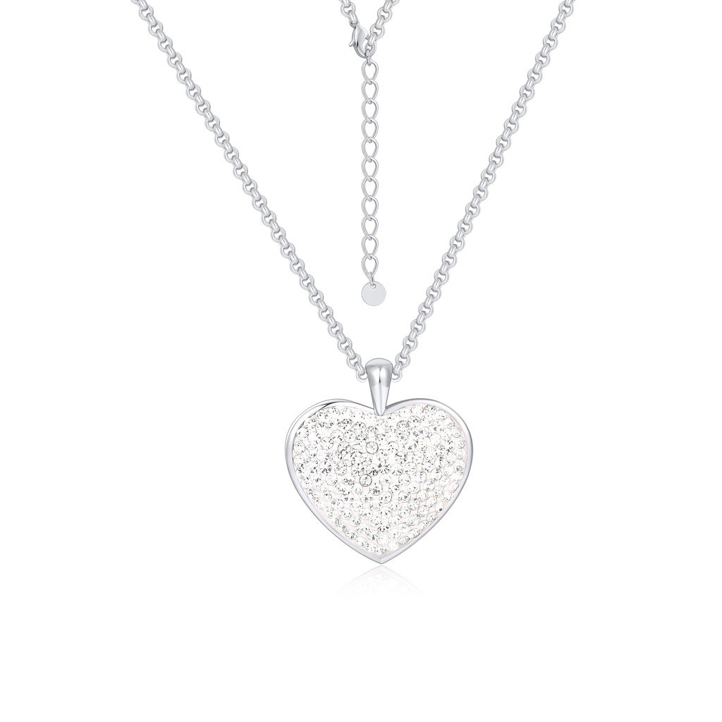 Sparkling Heart Pendant Necklace with Silver Stainless Steel Chain