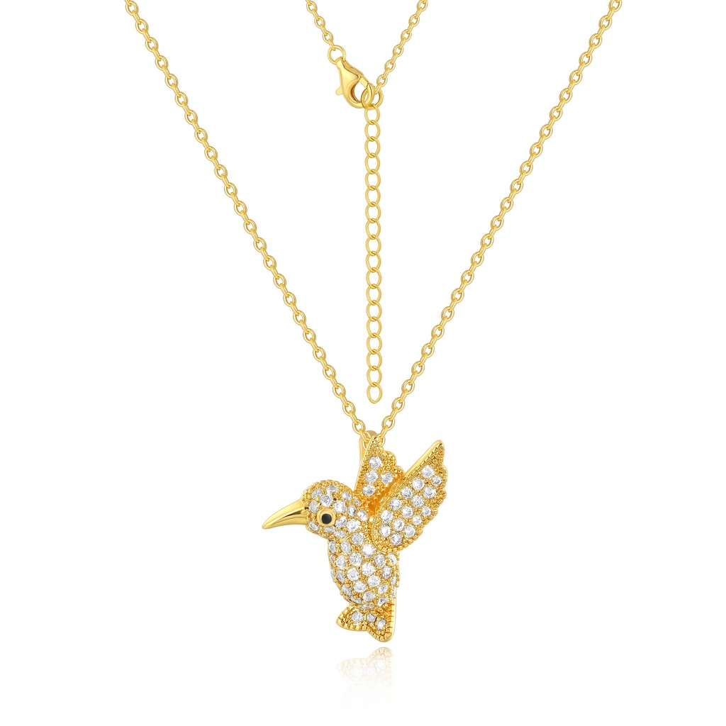 Sparkling Hummingbird Pendant Necklace with Gold Finish