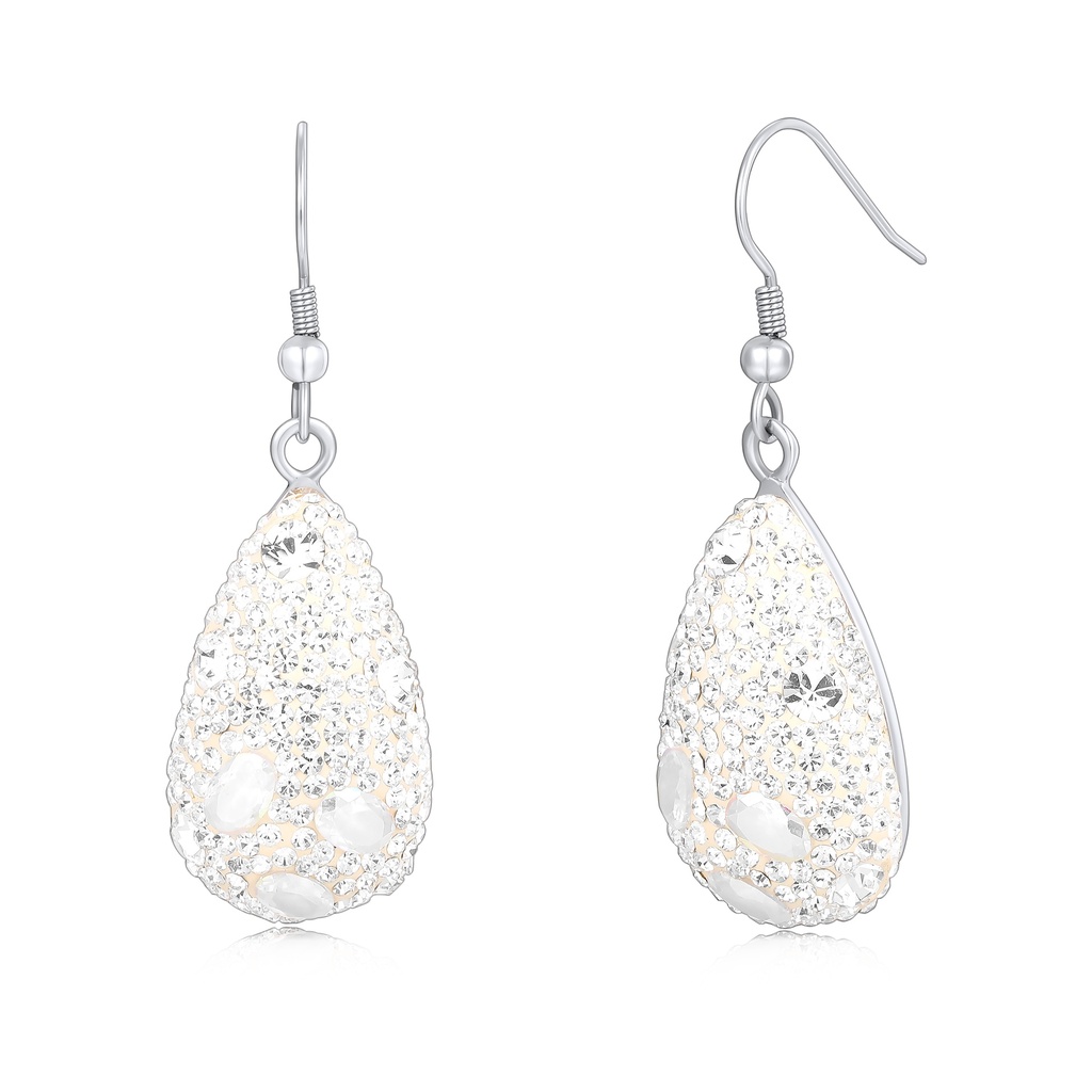 Sparkling Teardrop Stainless Steel Earrings with Crystal Inlay Design
