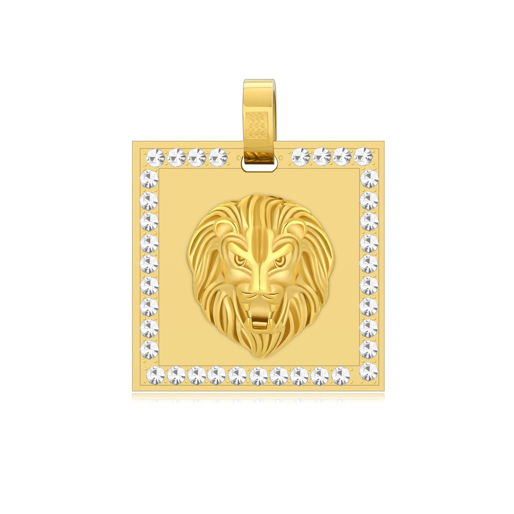 Square Gold Lion Head Pendant with Crystal Border – Kingly Men’s Jewelry