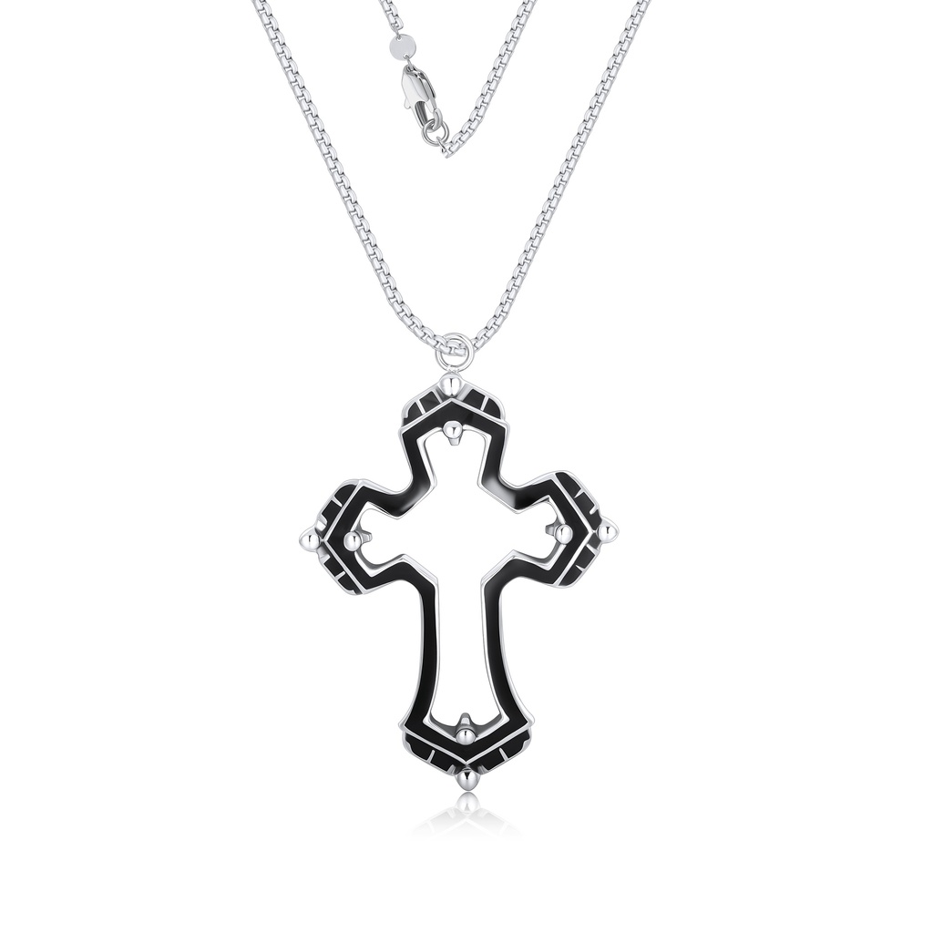 Stainless Steel Black Enamel Cross Pendant Necklace with Modern Design