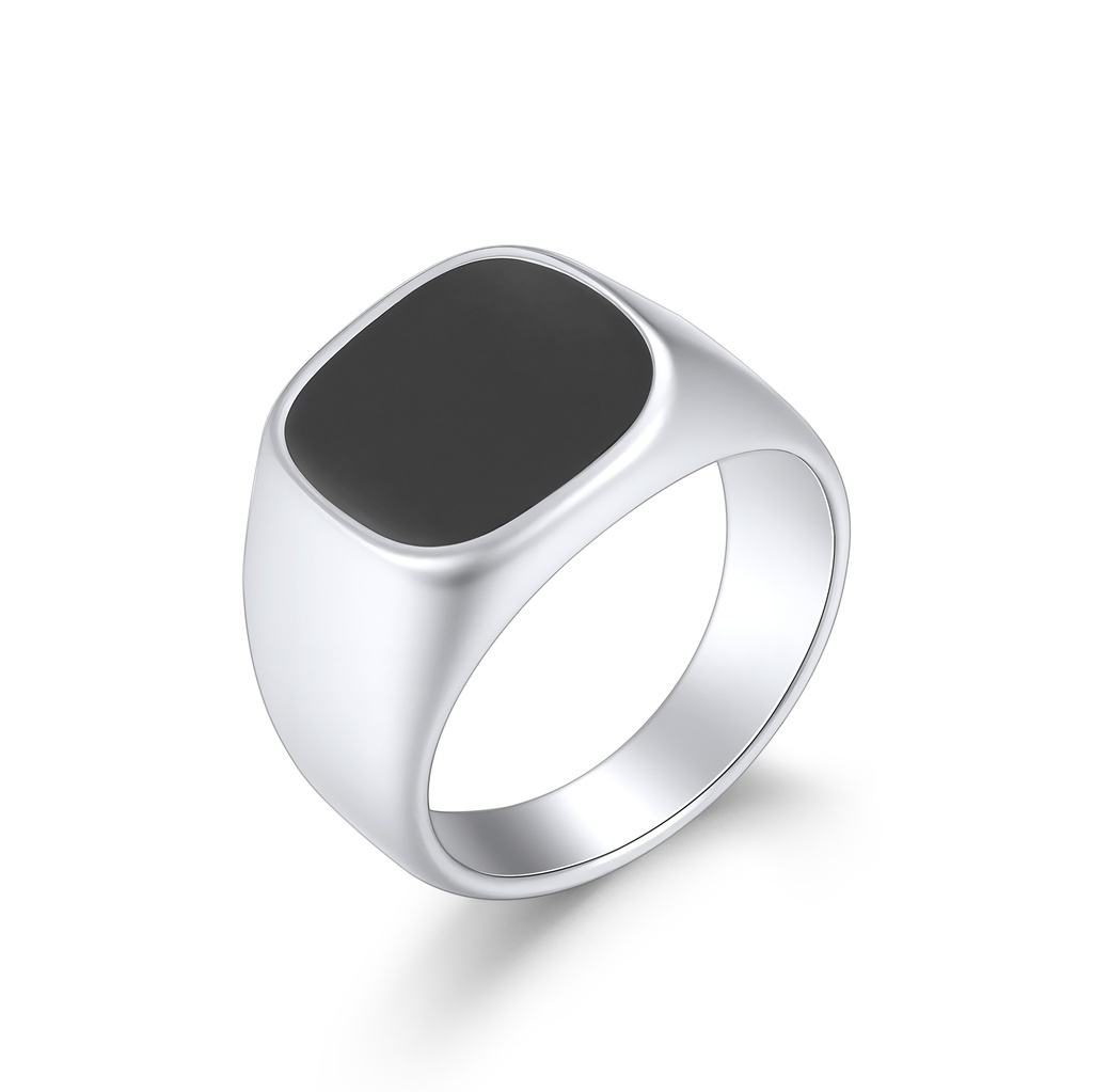Stainless Steel Black Onyx Signet Ring for Timeless Modern Style