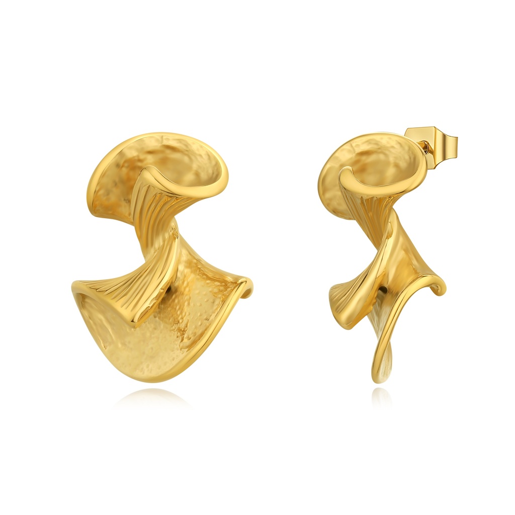 Abstract Floral Gold Stainless Steel Earrings No Stone Textured