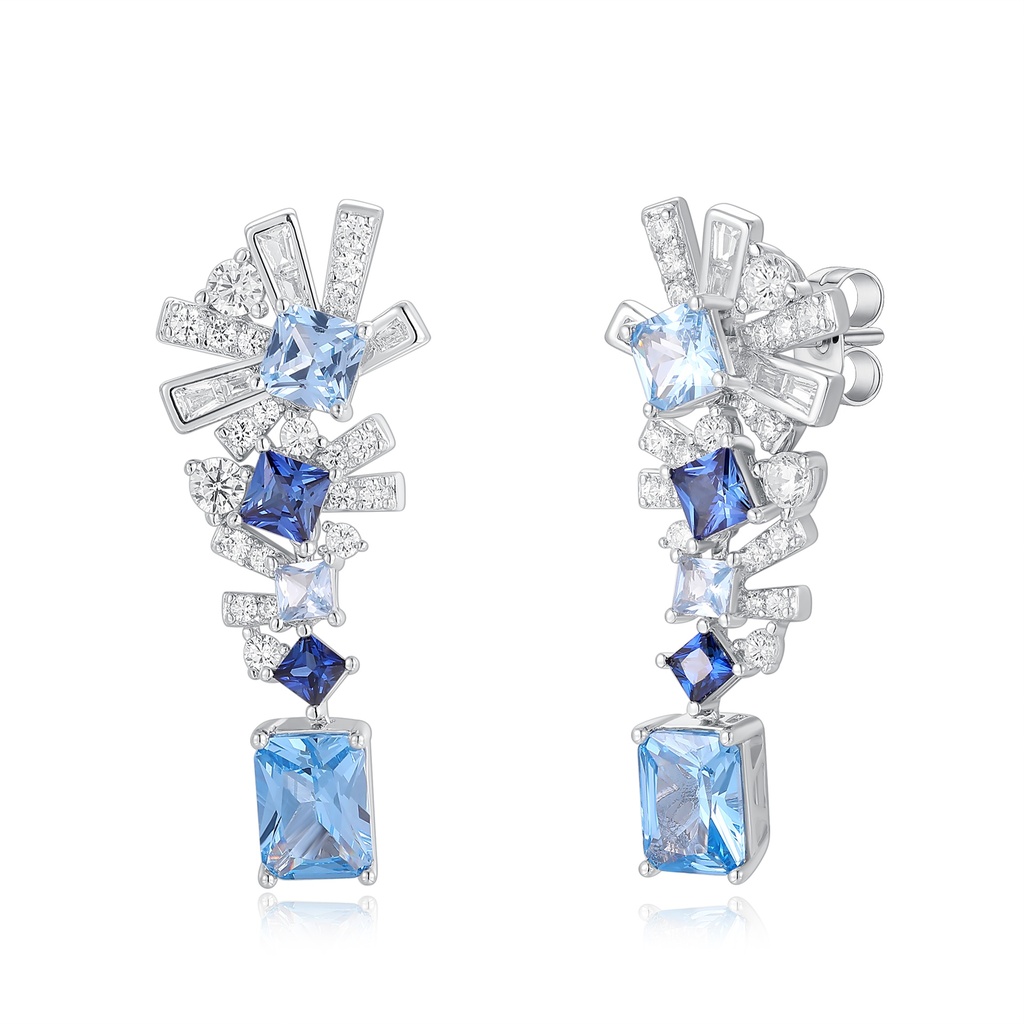 Stainless Steel Blue Gradient CZ Geometric Drop Earrings