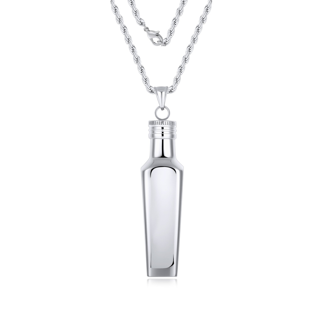 Stainless Steel Bottle Pendant Necklace with Modern Minimalist Design