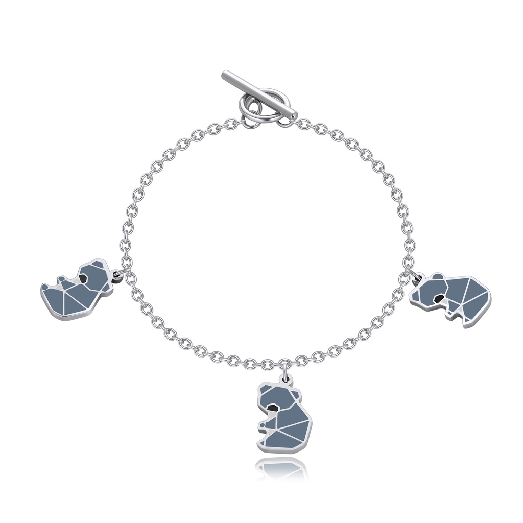 Stainless Steel Bracelet with Blue Enamel Geometric Panda Charms