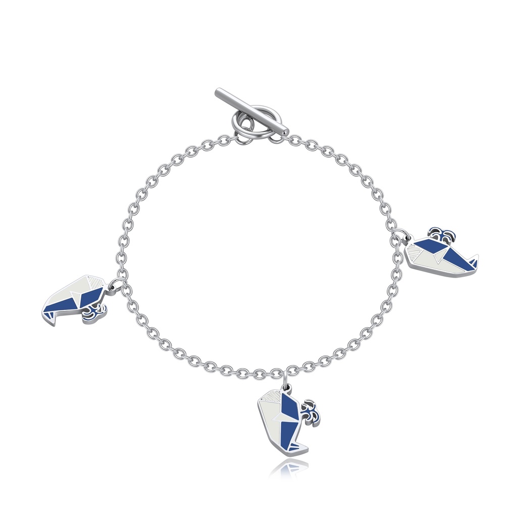 Stainless Steel Bracelet with Blue Enamel Geometric Parrot Charms