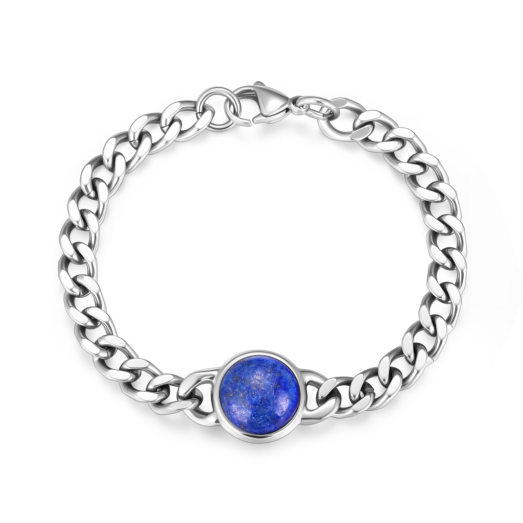 Stainless Steel Bracelet with Deep Blue Lapis Stone Centerpiece