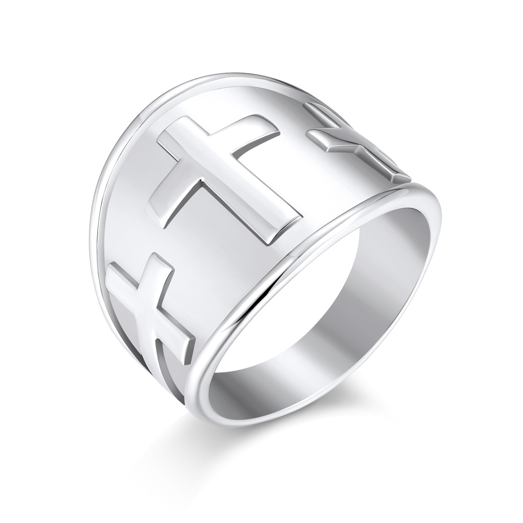 Bold Wide Band Ring with Raised Cross Motif Design
