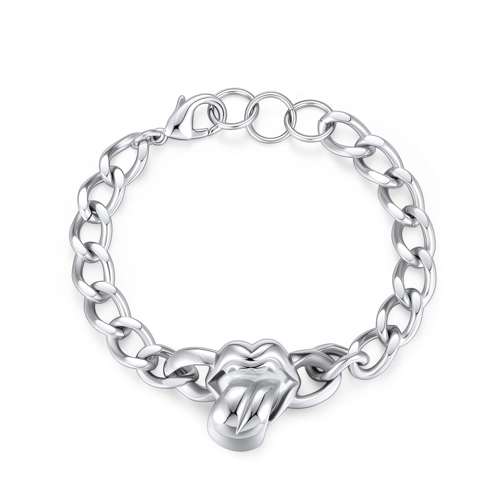 Stainless Steel Bracelet with Tongue Charm Bold Rock Style