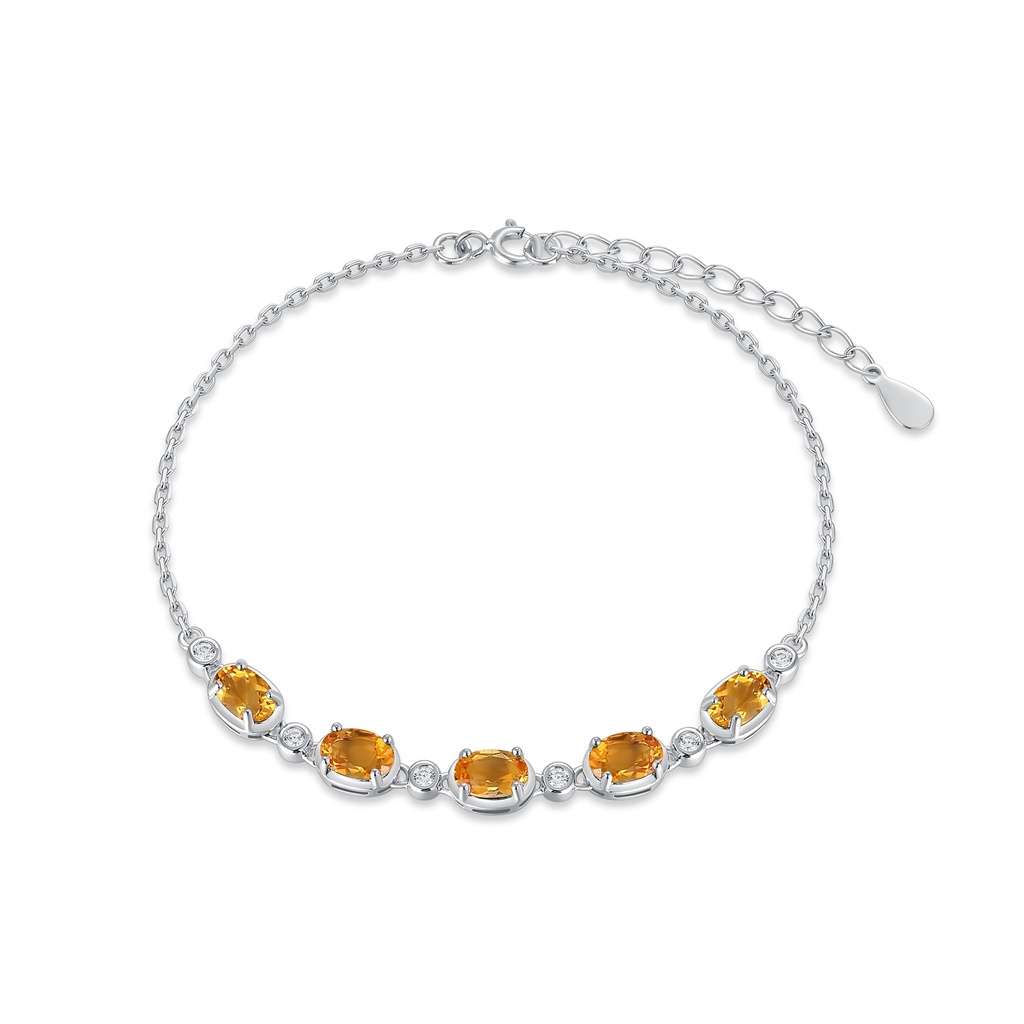 Stainless Steel Bracelet with Yellow Oval Zirconia and Crystals