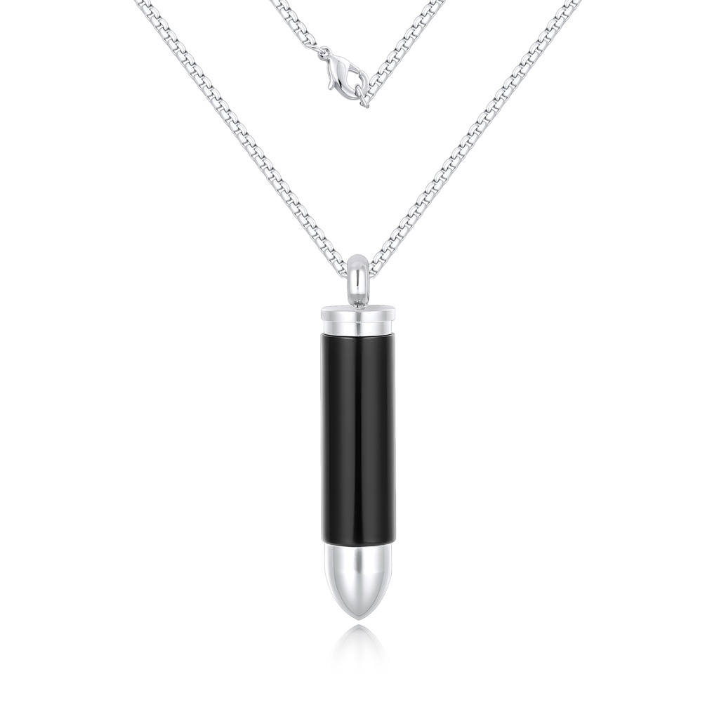 Stainless Steel Bullet Pendant Necklace with Black and Silver Finish