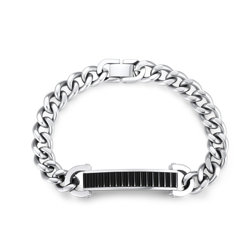 Stainless Steel Chain Bracelet with Black Bar Inlay for Men