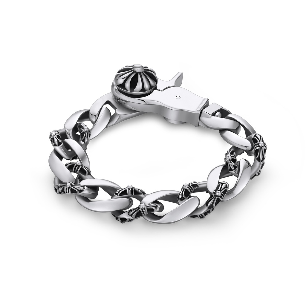 Stainless Steel Chain Bracelet with Cross and Gun Clasp Detail