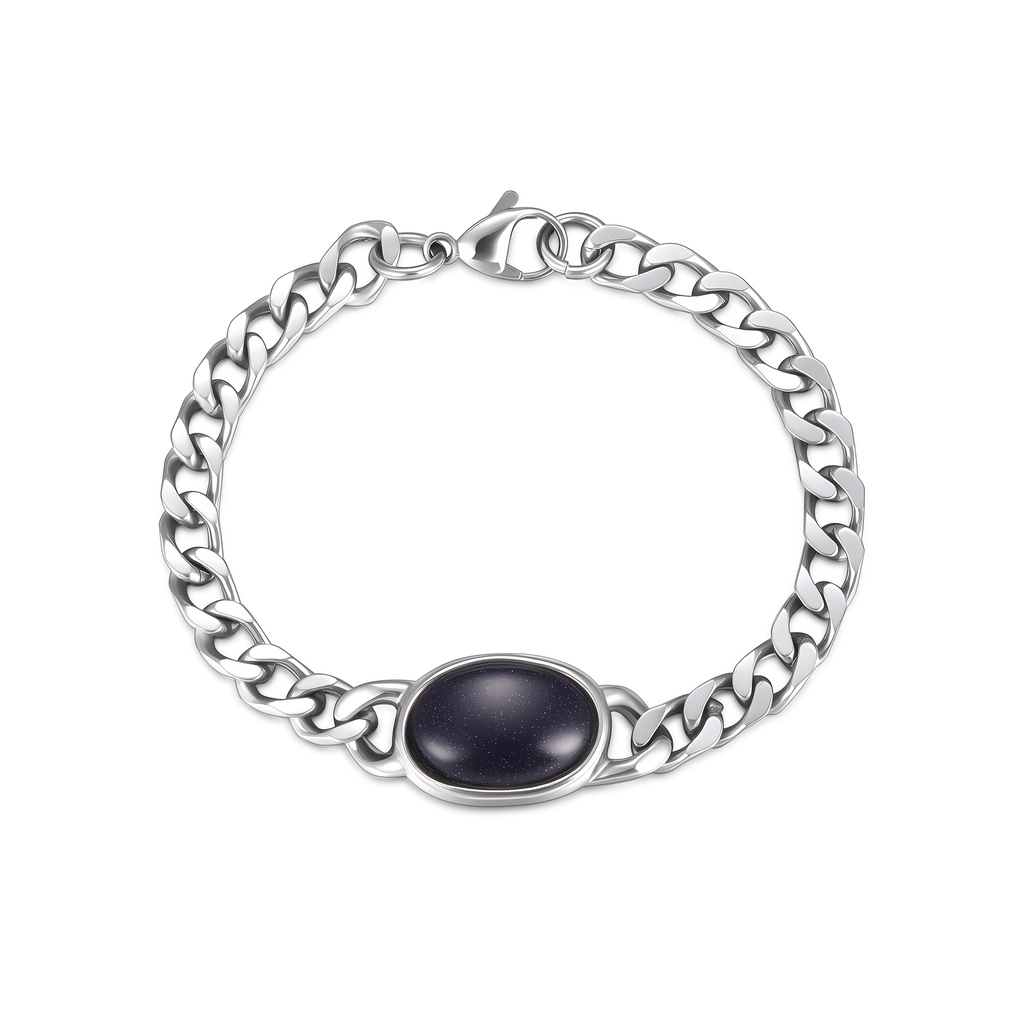 Stainless Steel Chain Bracelet with Oval Midnight Blue Stone