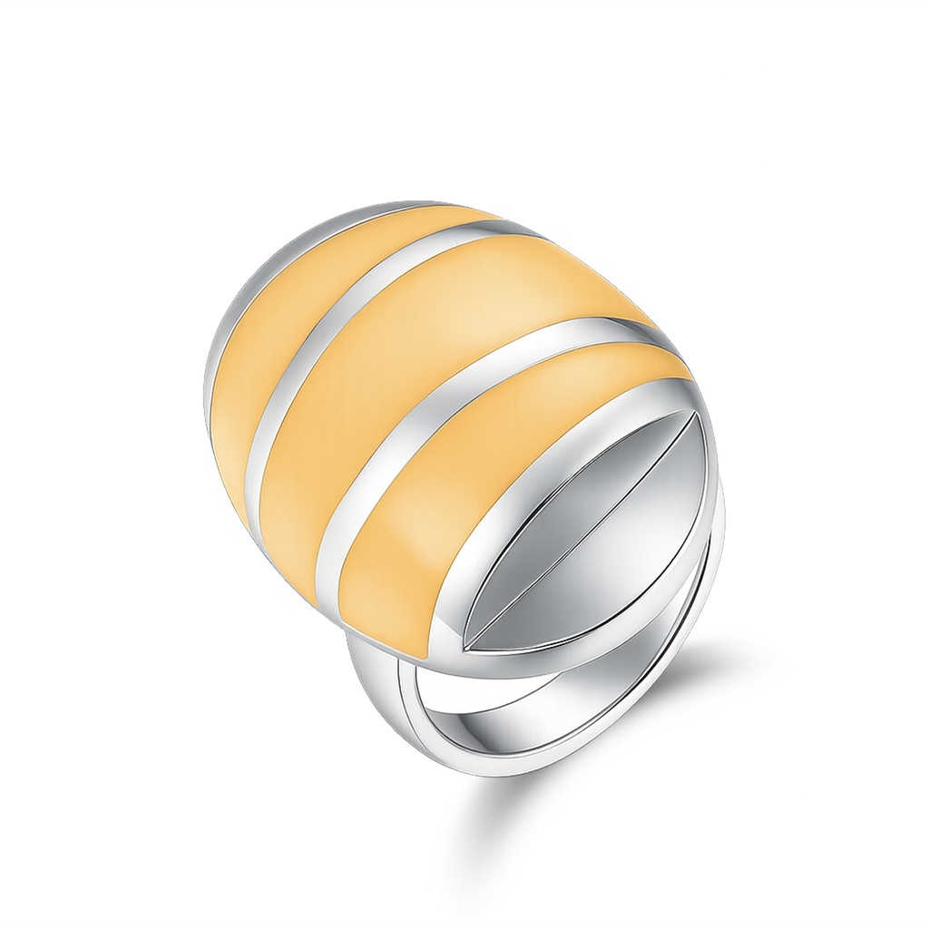 Bold Yellow Enamel Striped Stainless Steel Statement Dome Ring