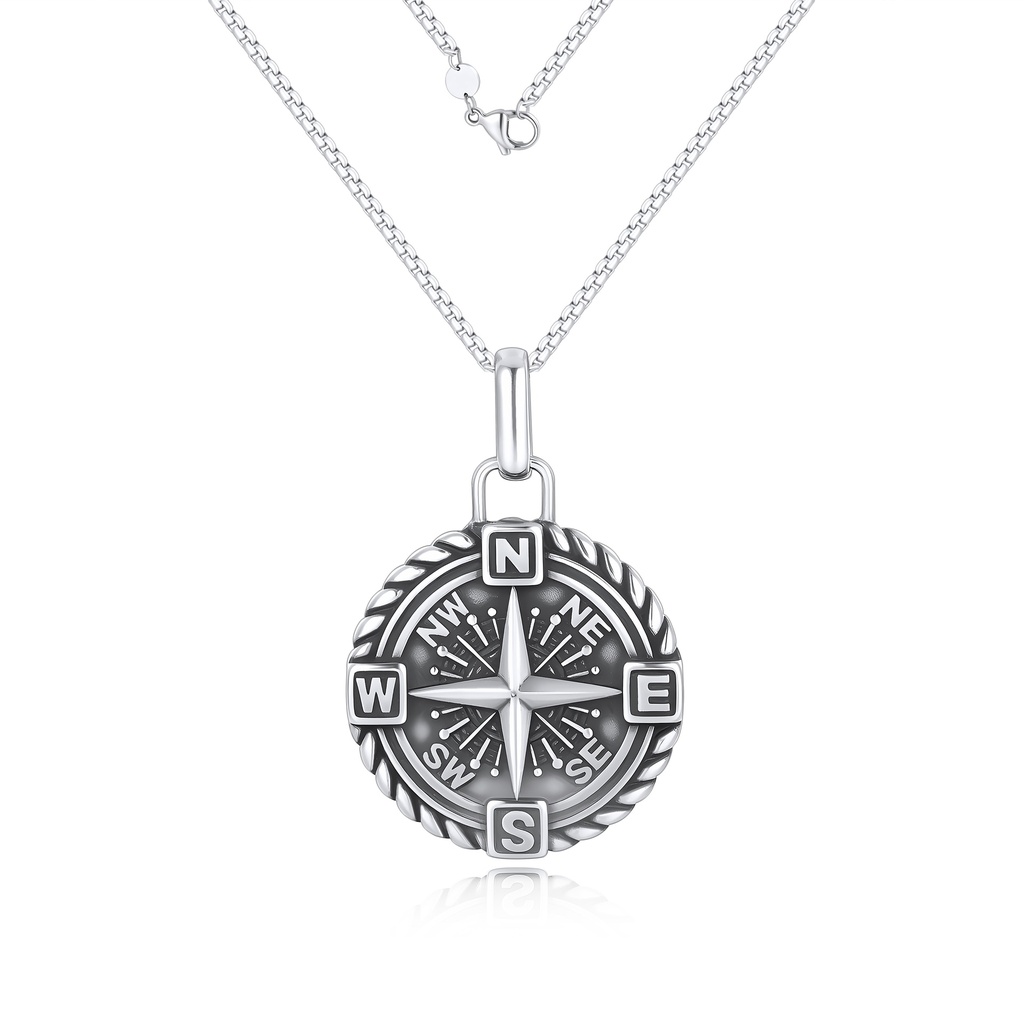Stainless Steel Compass Pendant Necklace with Nautical Adventure Design
