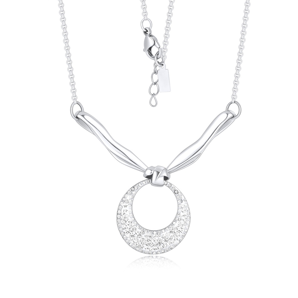Stainless Steel Crescent Moon Pendant Necklace with Sparkling Crystals